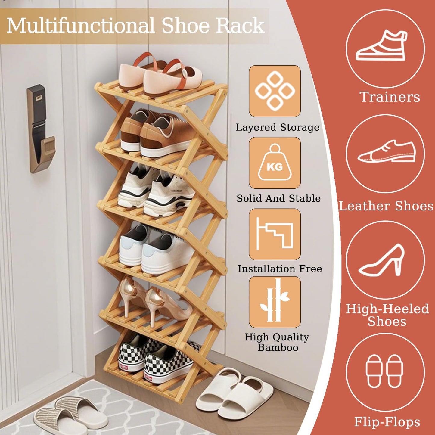 SHEBUYLLI Vertical Foldable Shoe Rack Small, Wooden Shoe Storage Cabinet