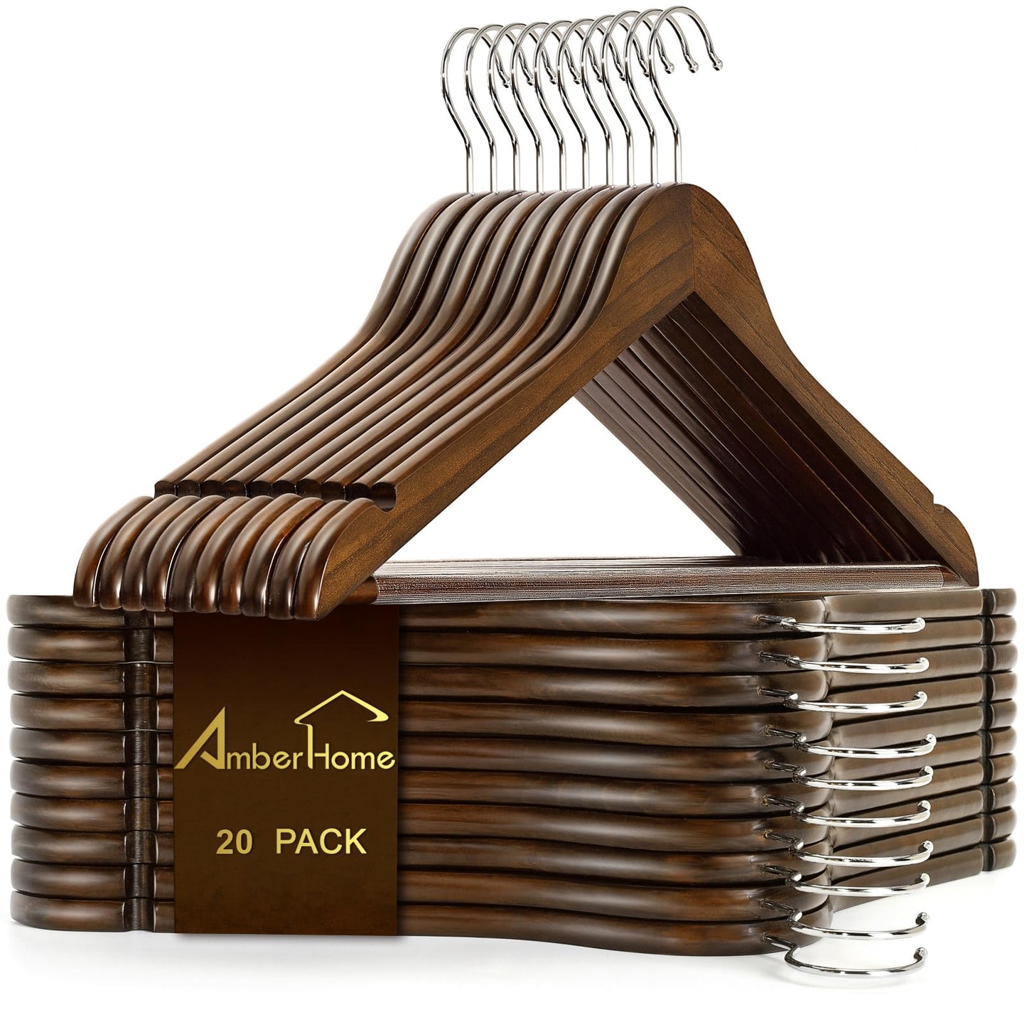 Amber Home 20pcs Retro Wooden Coat Hangers, Wood Suit Hangers, Antique