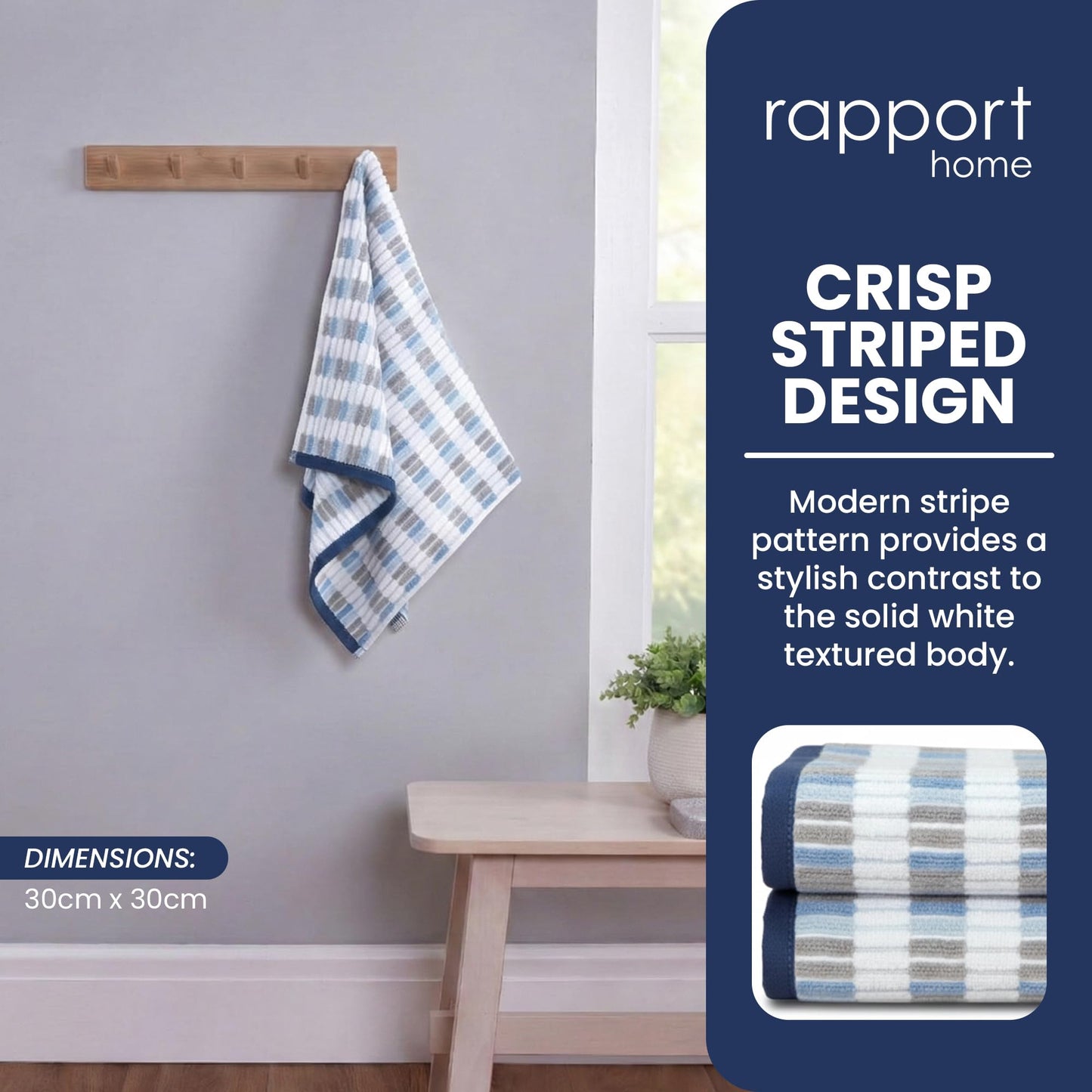 Rapport Home Santa Cruz Face Towels 2 Pack | Blue | 30x30cm | Luxurious 500GSM 100% Cotton | Oeko-Tex Certified Soft & Absorbent Face Cloths
