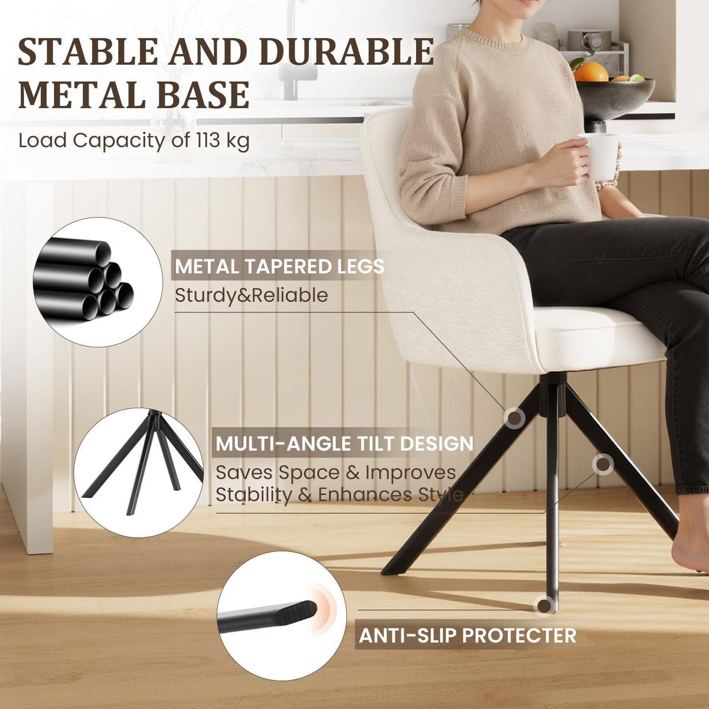 COLAMY 360°Swivel Dining Chairs Set of 2, Fabric Chairs for Dining Room with Armrests, Hollow Backrest and Thick Seat Cushion