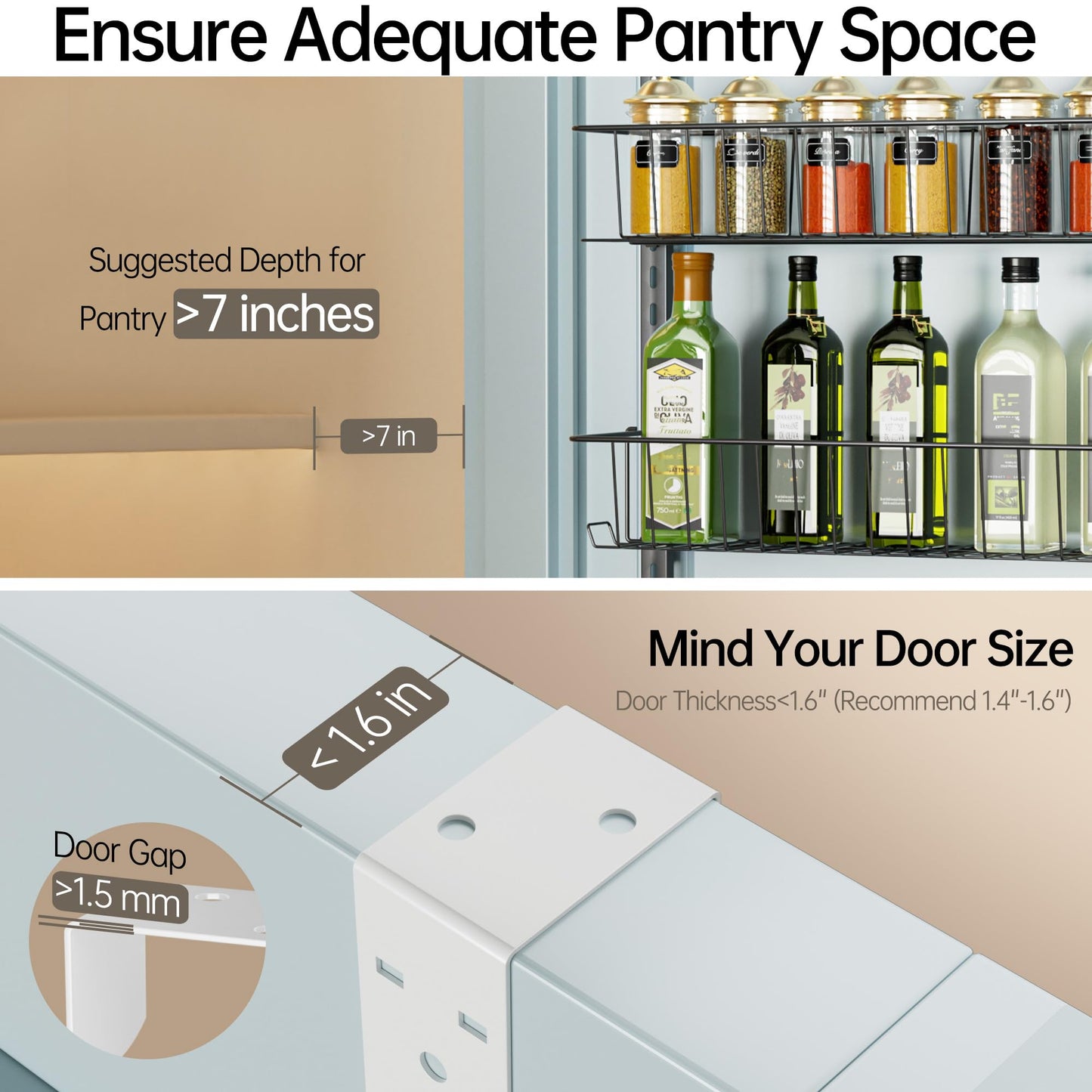 Delamu Over Door Storage, Pantry Organisers and Storage, Hanging Spice Rack Shelves for Easy Install, Cabinet Door Organiser