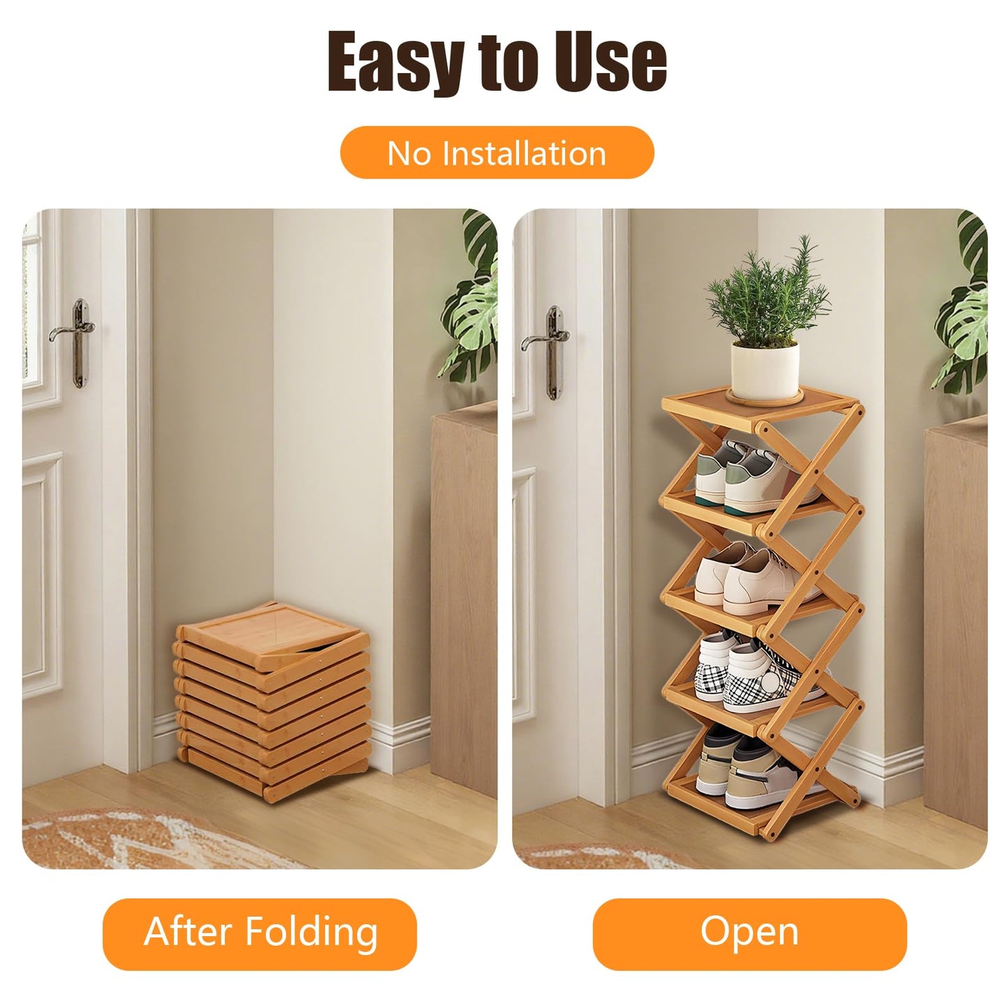 YYW Shoe Rack, Foldable Shoes Organizer Free Standing Shelf for Entryway, Closet, Hallway, Foldable X Shape Multi Tier Shoe Rack (Wood Color,7 Layers)