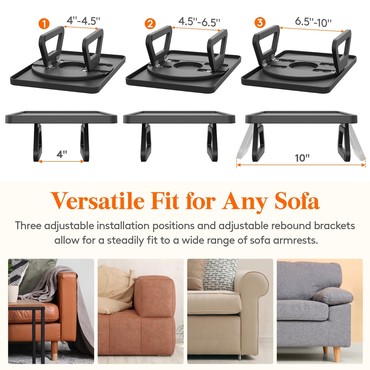 Lifewit Plastic Rotating Couch Armrest Table, Adjustable Sofa Arm Clip Holder Tray for Snack/Fast Food/Fruit/Drink