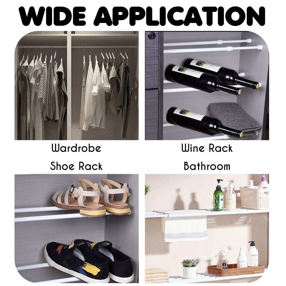 JJOnlineStore 50889 - Spring Extendable Telescopic Net Voile Tension Shower Curtain Valance Curtain Rail Loaded Pole Rod Bath Cupboard Window