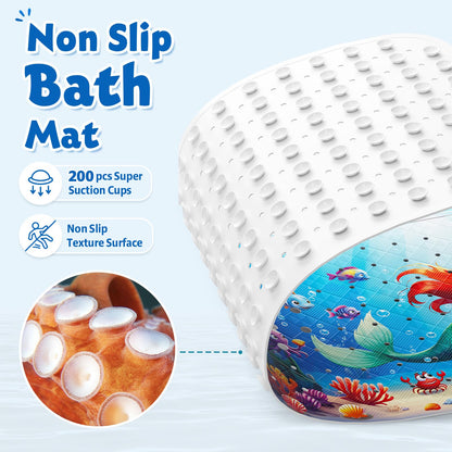 XIYUNTE Baby Bath Mats Non Slip Anti Mould, Cartoon Kids Bath Mat Non Slip, 100x40cm Extra Large Baby Shower Mat Bath Mat with Suction Cups & Drain