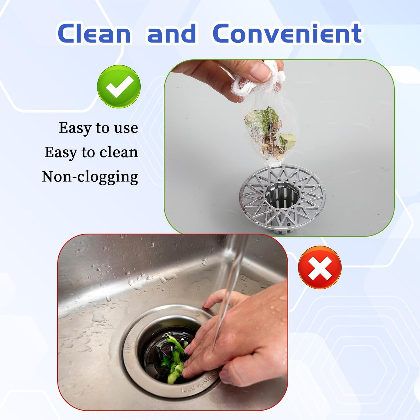 YBEATY 300 PCS Kitchen Disposable Strainer Sink Net Mesh Filter Bag Fits Sink Drain Strainer Scalability Elastic Anti-Clogging Bag for Collecting