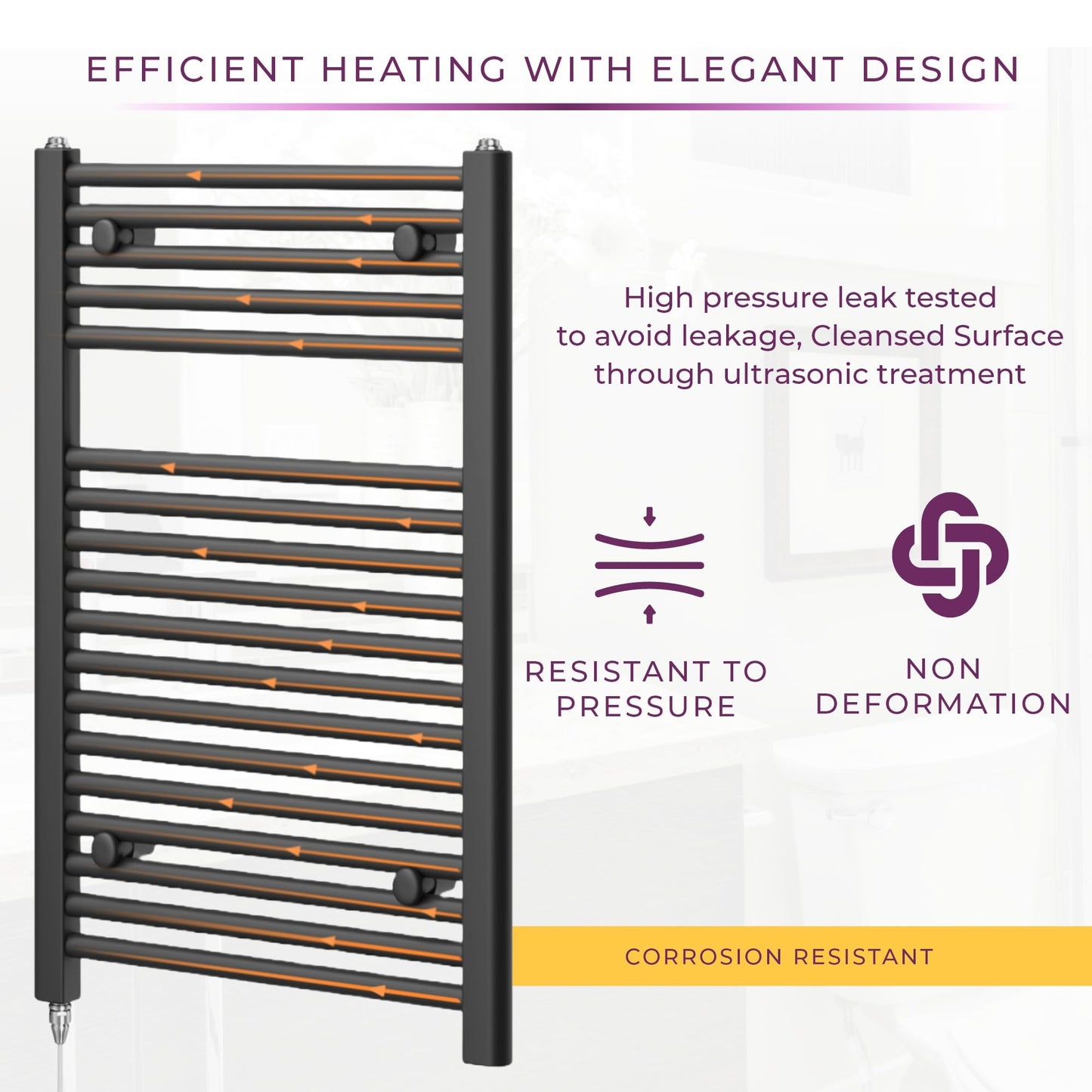Newark Anthracite Electric Heated Towel Rail Wall Mounted Slim Ladder Design Bathroom Radiator - 770mm x 500mm