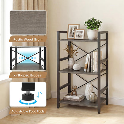 CASART 3-Tier Bookcase Grey Oak, 42 x 28 x 71cm