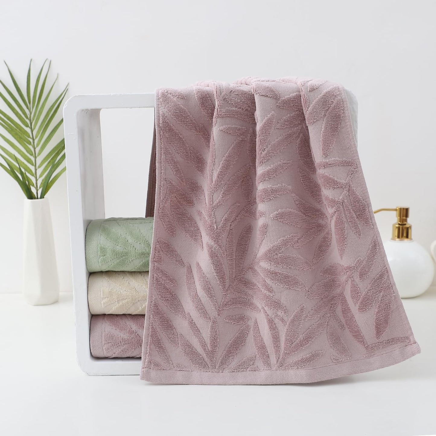 Pidada Hand Towels Set of 2 Leaf Pattern 100% Cotton Absorbent Soft Decorative Towel for Bathroom (Purple)