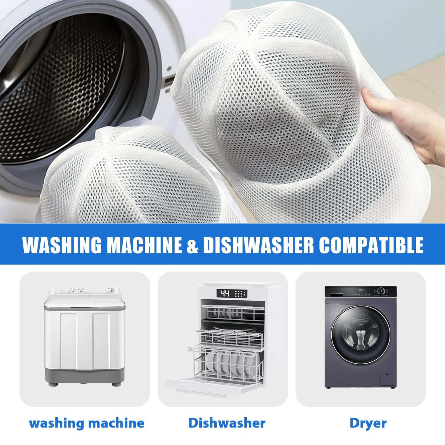 Collapsible Baseball Cap Washer Cage Hat Cleaner Shaper for Machine White