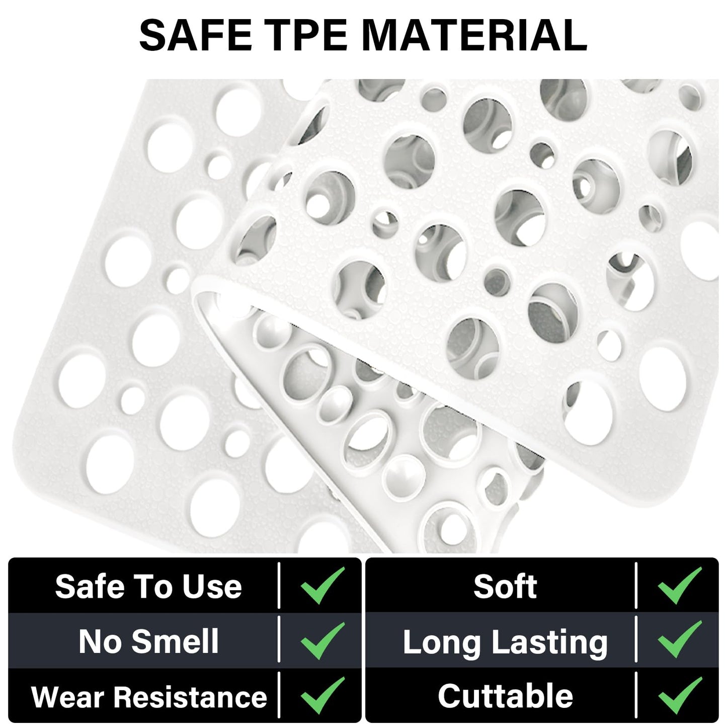 Mofonky Non Slip Shower Mat: 90 x 60 cm Large Shower Mats for Inside Shower - Soft TPE Anti Slip Anti Mould Long Shower Matt with Large Drain Holes