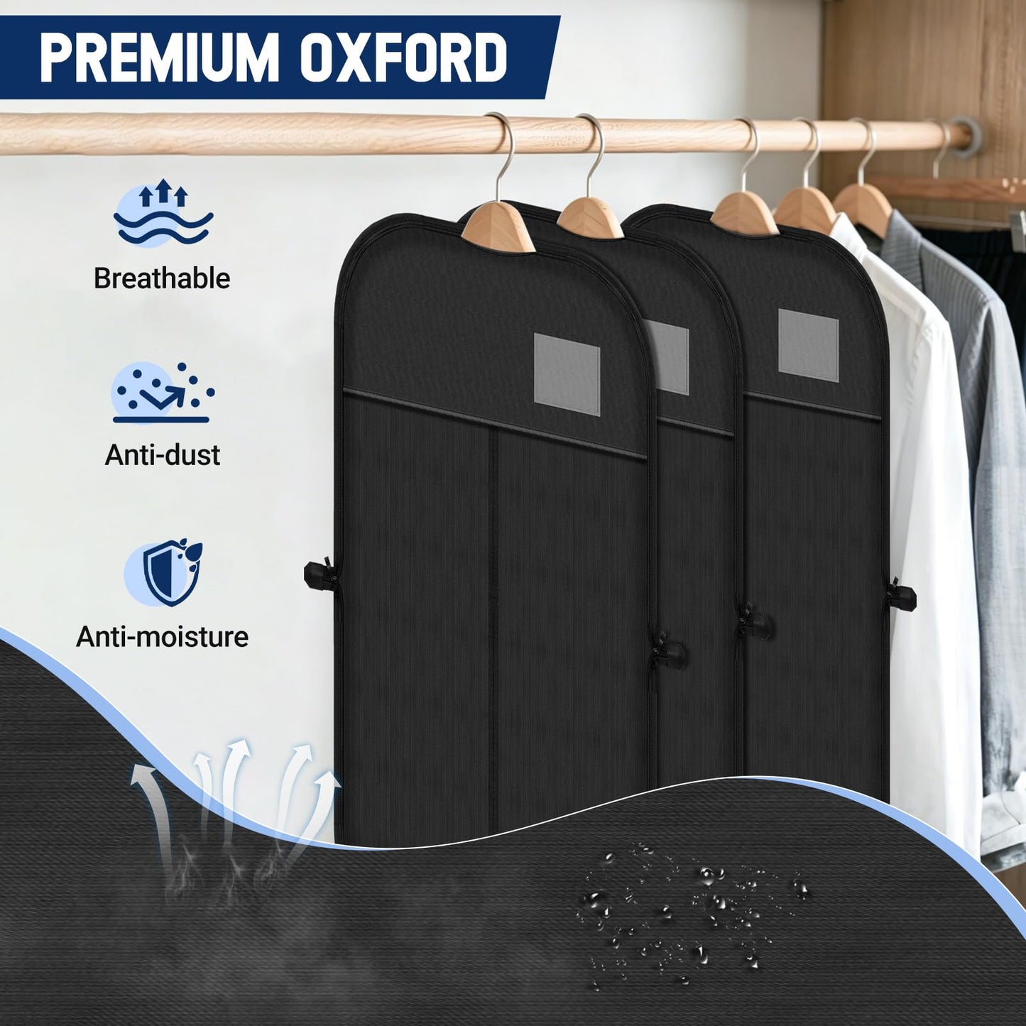 Suit Bags for Men 100 x 60 CM, Premium Oxford Fabric Garment Bags Dust-Proof & Prevent Moths Suit Cover | Clothes Covers - Ideal for Travel