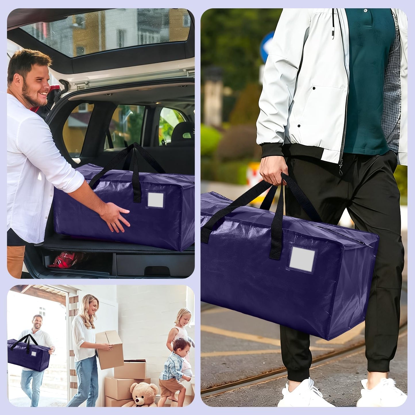 4 Pack 90L Large Moving Bags Waterproof Clothes Storage Bags with Zips