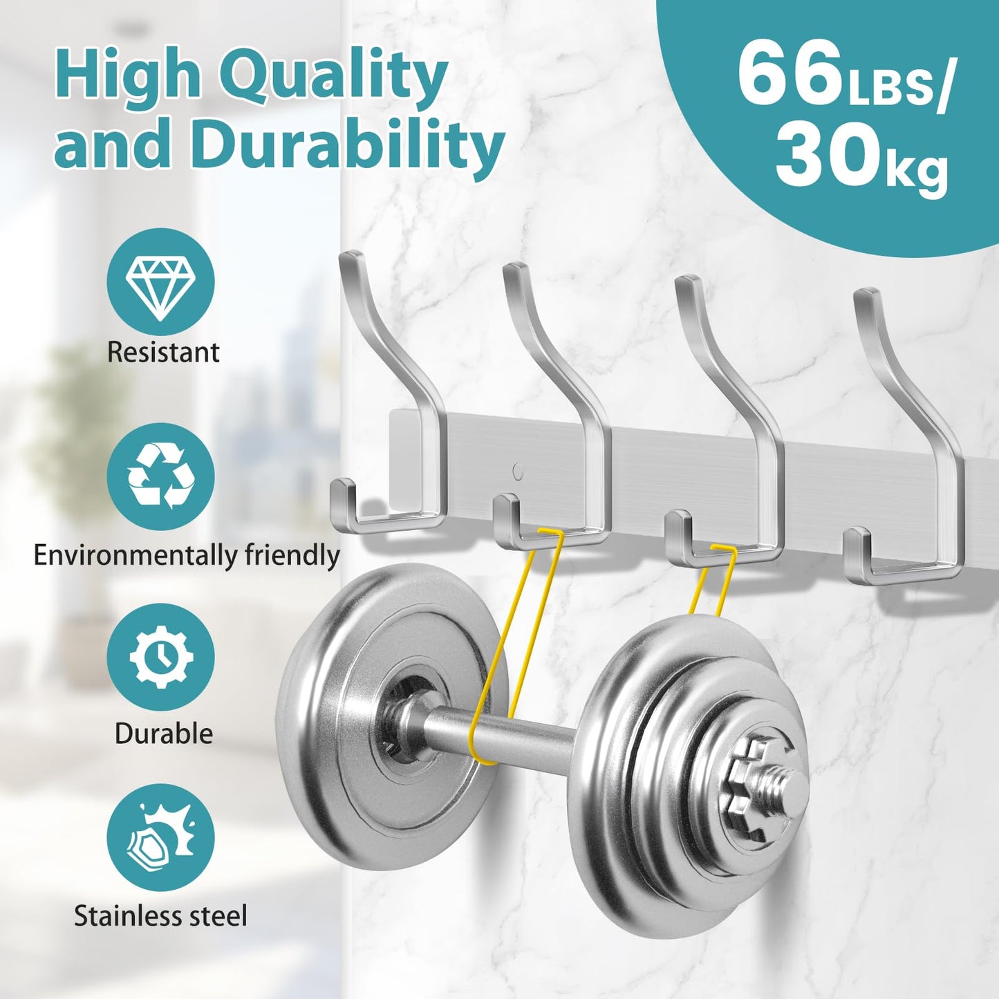MEIJO Coat Hooks Wall Mounted Stainless Steel, Silver Coat Rack Wall Mounted with 6 Hooks Heavy Duty Coat Hooks for Door, Bathroom, Bedroom, Kitchen
