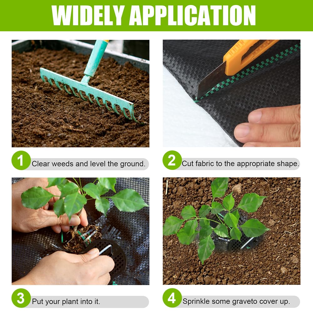 BEGONDIS Heavy Duty Weed Control Membrane with Garden Pegs- Premium Garden Membrane for Weed Barrier, Landscaping Fabric & Ground Cover & Weed Block