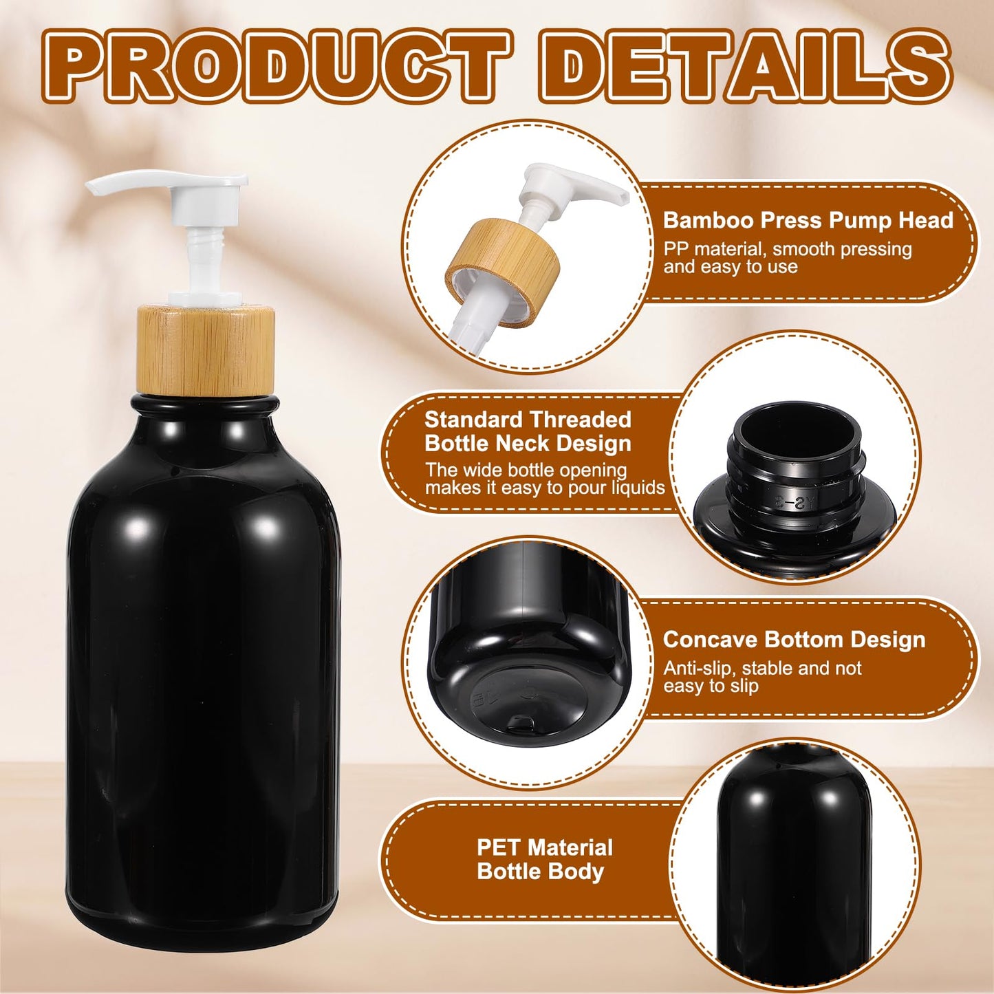 sourcing map 500ml/17 Oz Hand Soap Dispenser Dish Soap Dispenser Bottle with Holder Bamboo Pump for Bathroom Kitchen Modern Home Farmhouse Decor