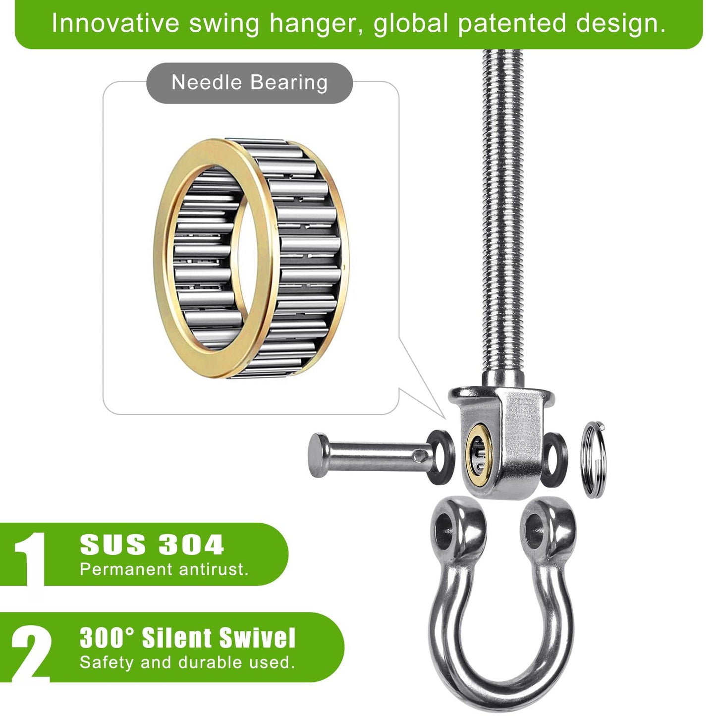 Dolibest 6pcs Swing Hanger with Bearing, Heavy Duty Hammock Hook M10 Hanging Chair Screw Eye Bolt 175mm Swivel Ceiling Beam Mounting Bracket for Yoga