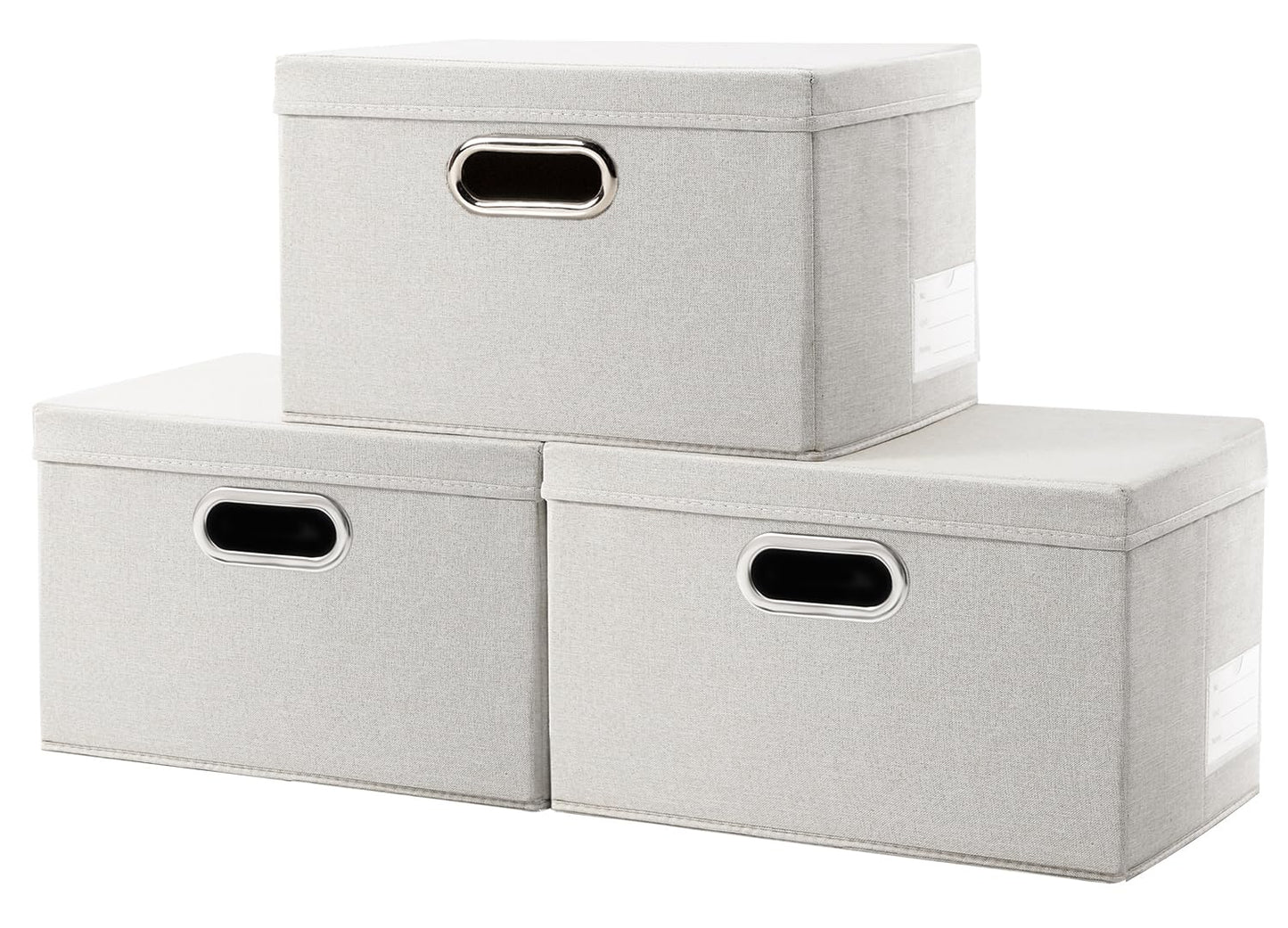 Prandom Storage Boxes with Lids Small,29x22x17cm,Beige[3-Pack]