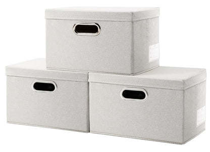 Prandom Storage Boxes with Lids Small,29x22x17cm,Beige3-Pack
