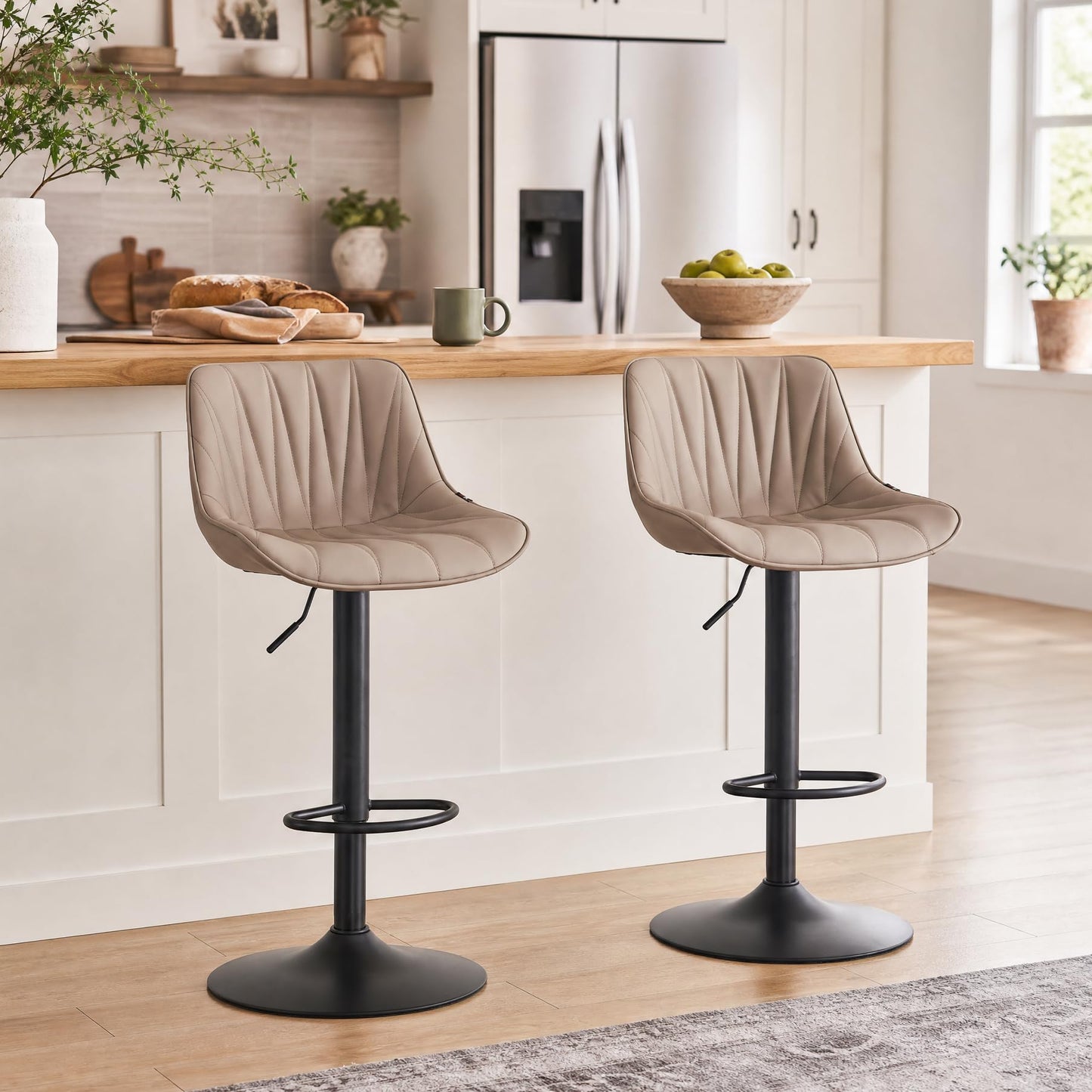 YOUNIKE Bar Stools Set of 2, Swivel Barstools with Back, Khaki