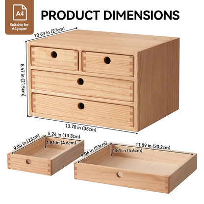 KIGIREN Wood Desktop Organizers with Drawers Home Workspace Office Supplies Wooden Storage Box Shelf Case Hold Makeup Box with 4 Drawers Natural