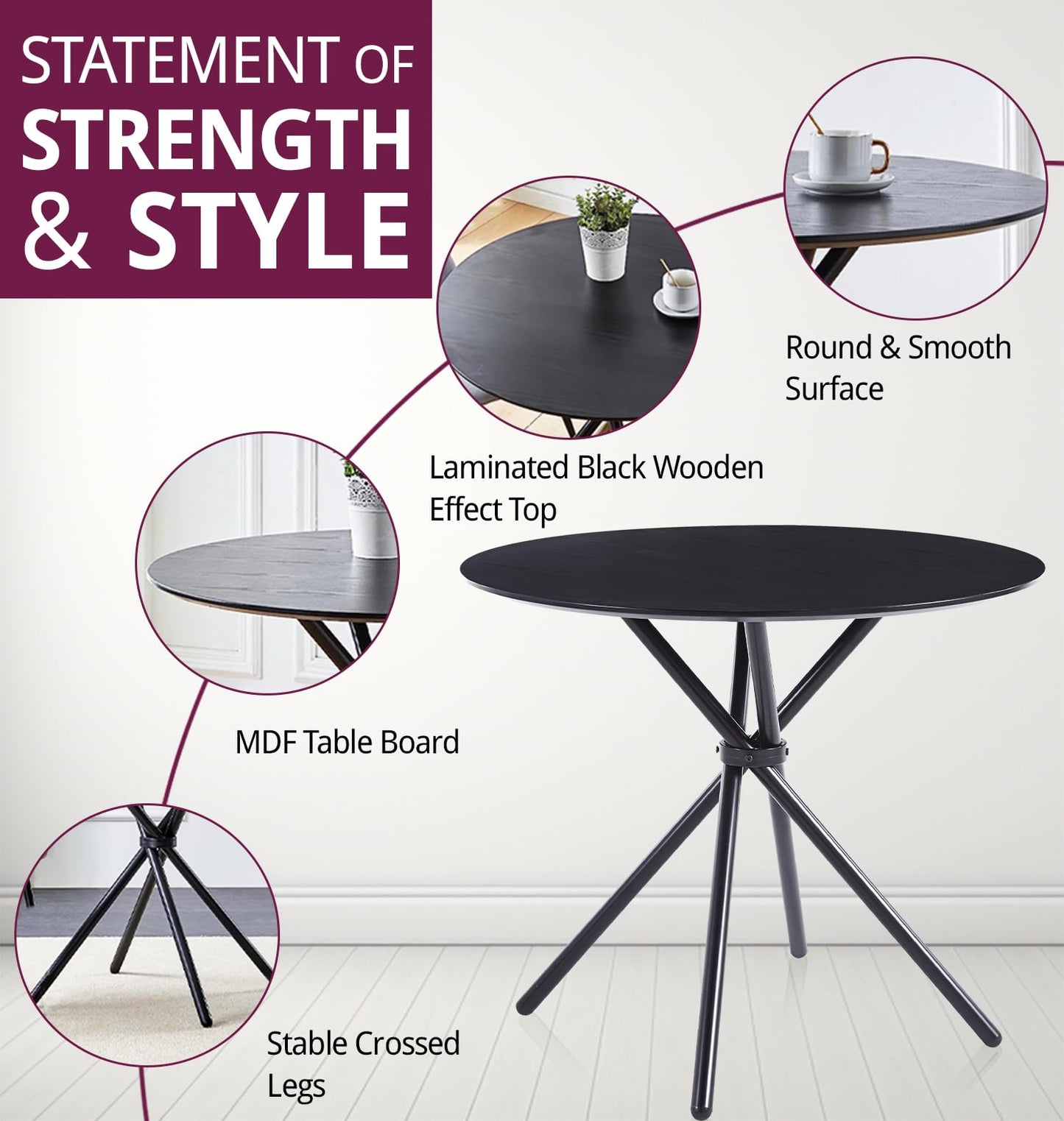Hallowood Furniture Cullompton Small Round Dining Table and Chairs Set 4
