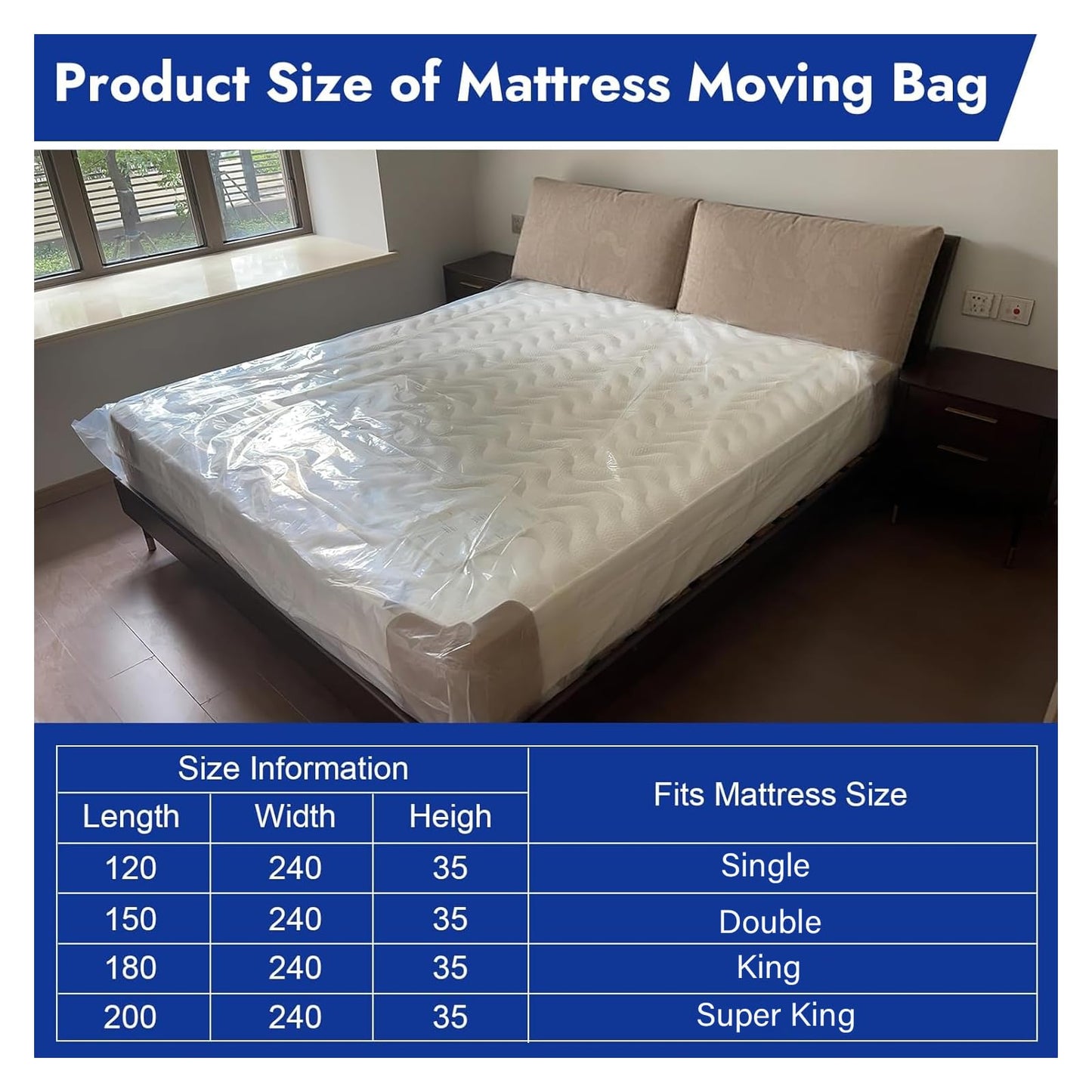 Waterproof Mattress Cover for Moving & Storage, 120 × 240 × 35 cm