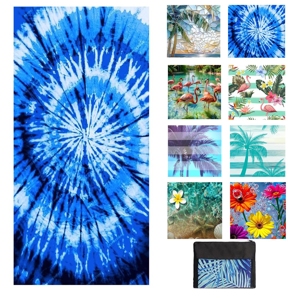 JAODFK Microfibre Beach Towel 71"X32" Quick Dry Lightweight Sand Free Extra Large Thin Blue Towels Travel Essentials For Adults Womens Swim Bath