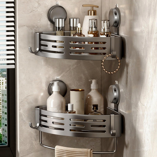 Voldra Corner Shower Caddy Suction Cup, Shower Shelf Coner No Drilling Bathroom Coner Shelves Suction Shower Organiser Rack Adhesive Corner Caddy with