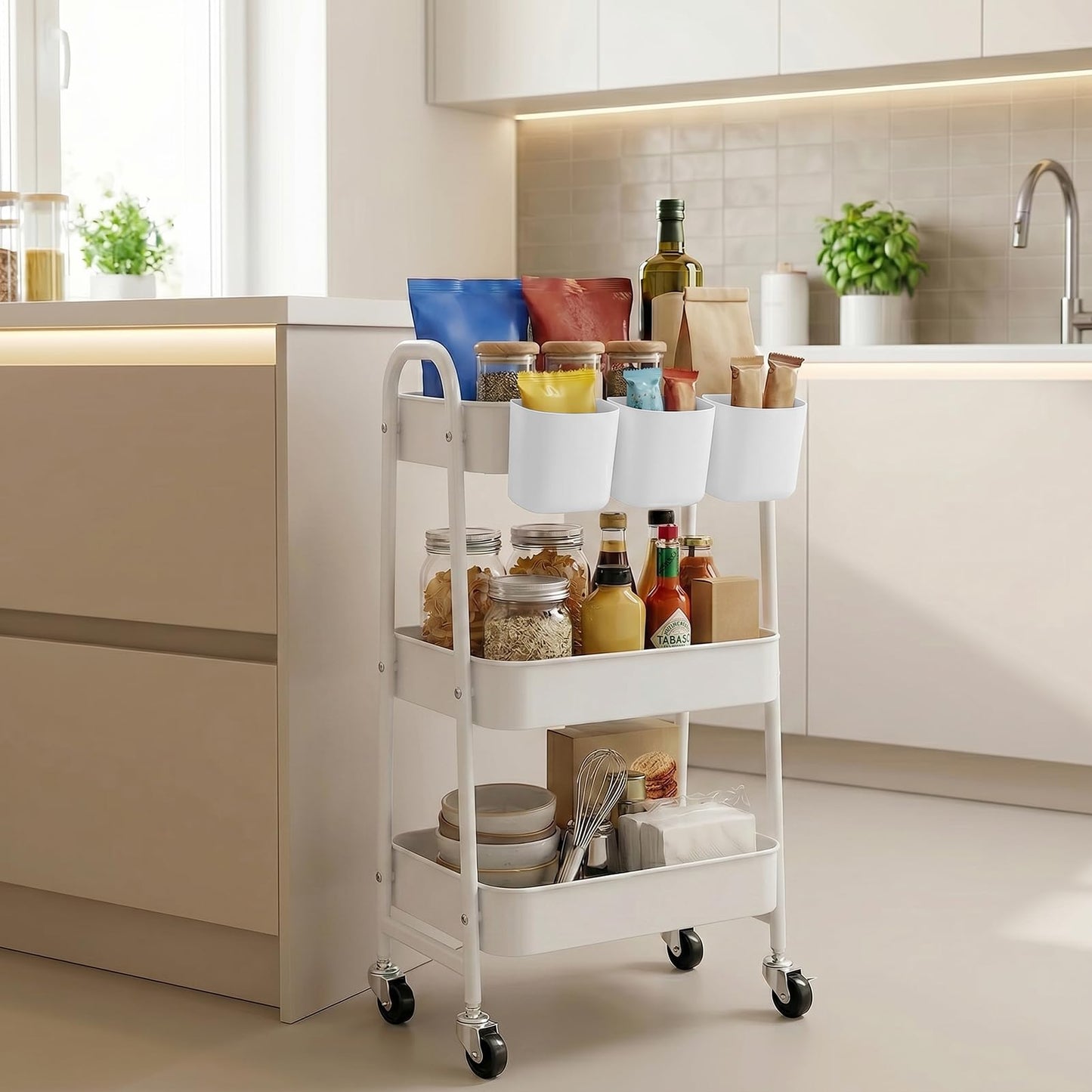 DOEWORKS Storage Trolley on Wheels Metal Kitchen Trolley Craft Trolleys