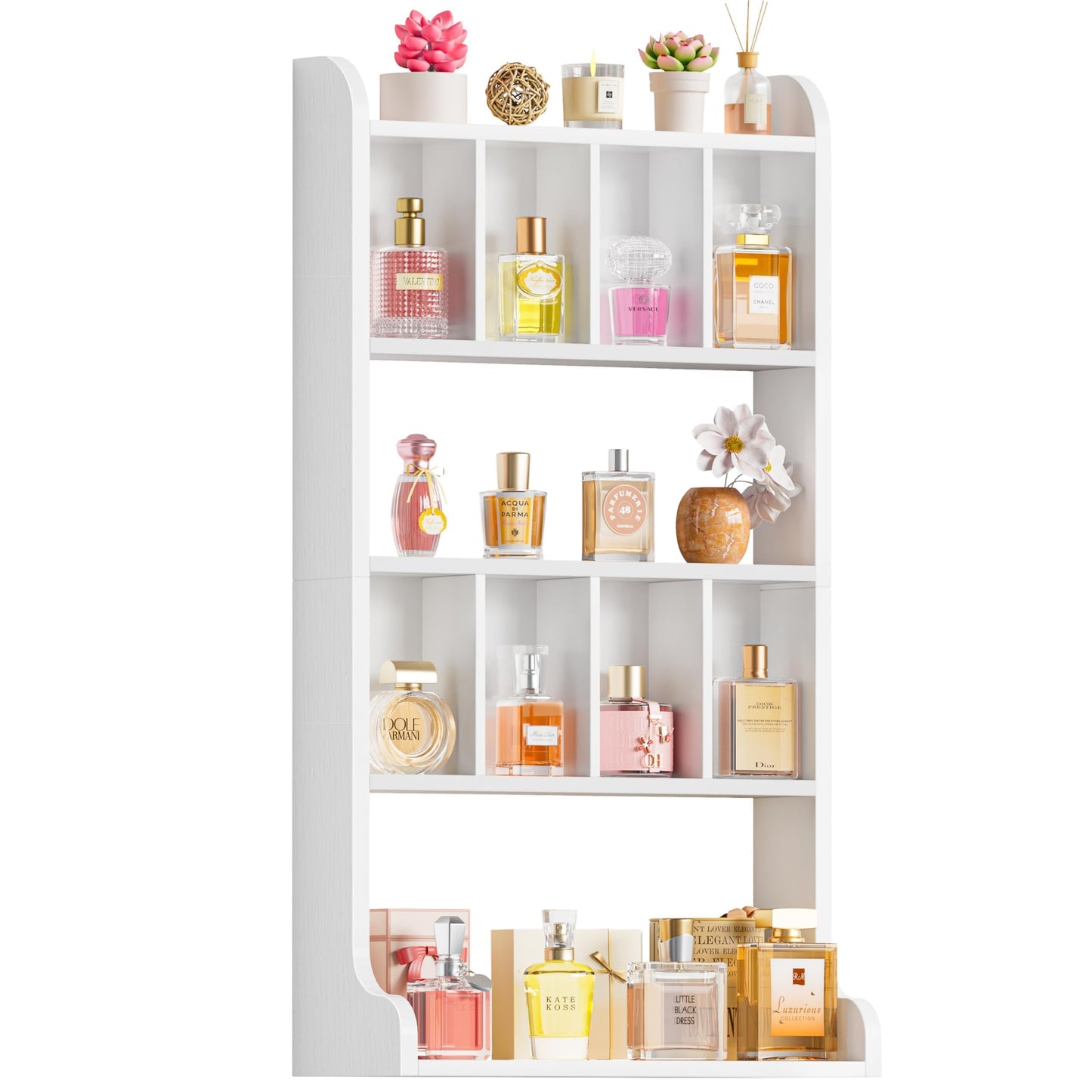 VINCOURNA Perfume Stand Organiser, 5Tier Wooden Fragrance Wall Shelf White