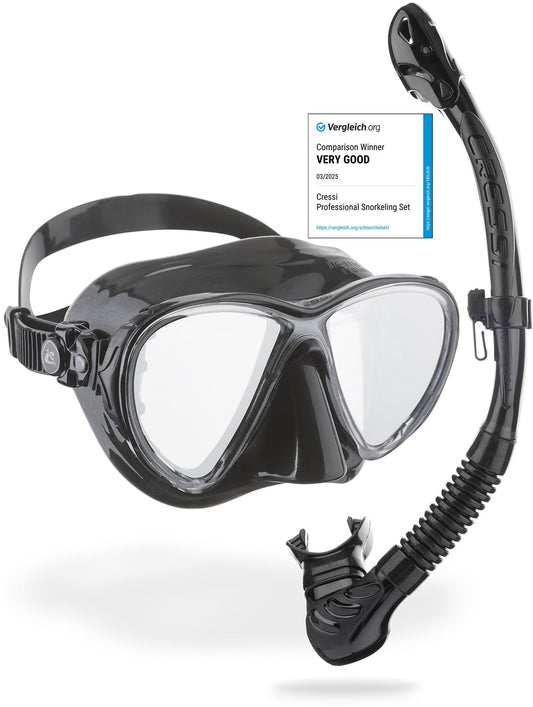 Cressi Big Eyes Evolution Mask & Alpha Ultra Dry Snorkel - Dive Combo Set, One Size, Black/HD Mirrored Lens, Adult Unisex