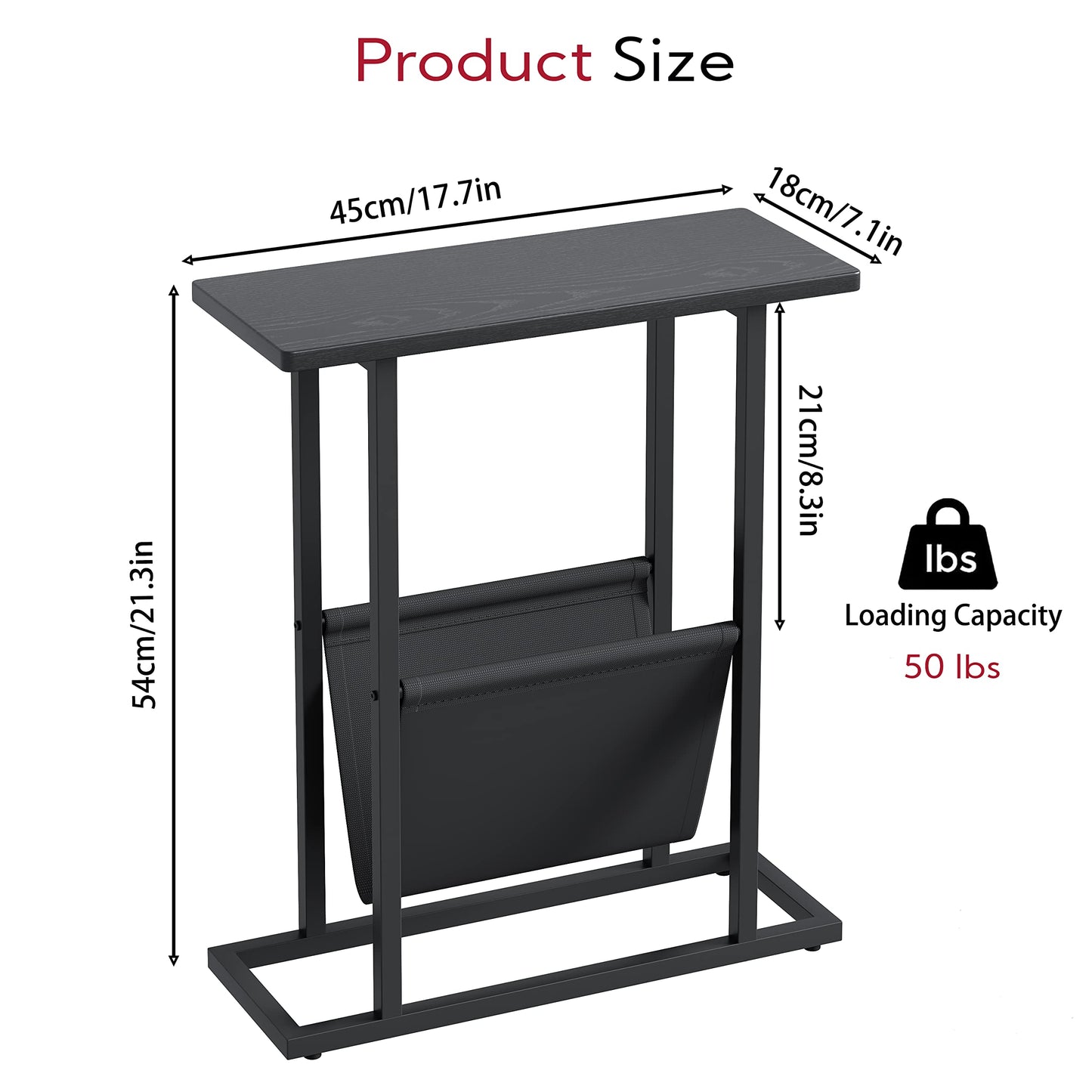 Yusong Small Narrow Side Table for Small Spaces, Slim End Table Magazine Table Nightstand with Storage Holder