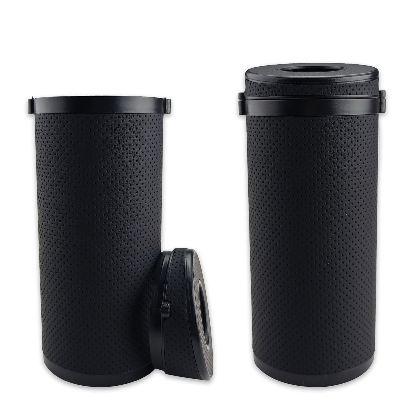 Thatyro 2 Pieces Leather Car Tissues Holder Cylinder with Window Breaker, Refillable Round Tissue Boxes for Car Cup Holder Container Fit Vehicle Home