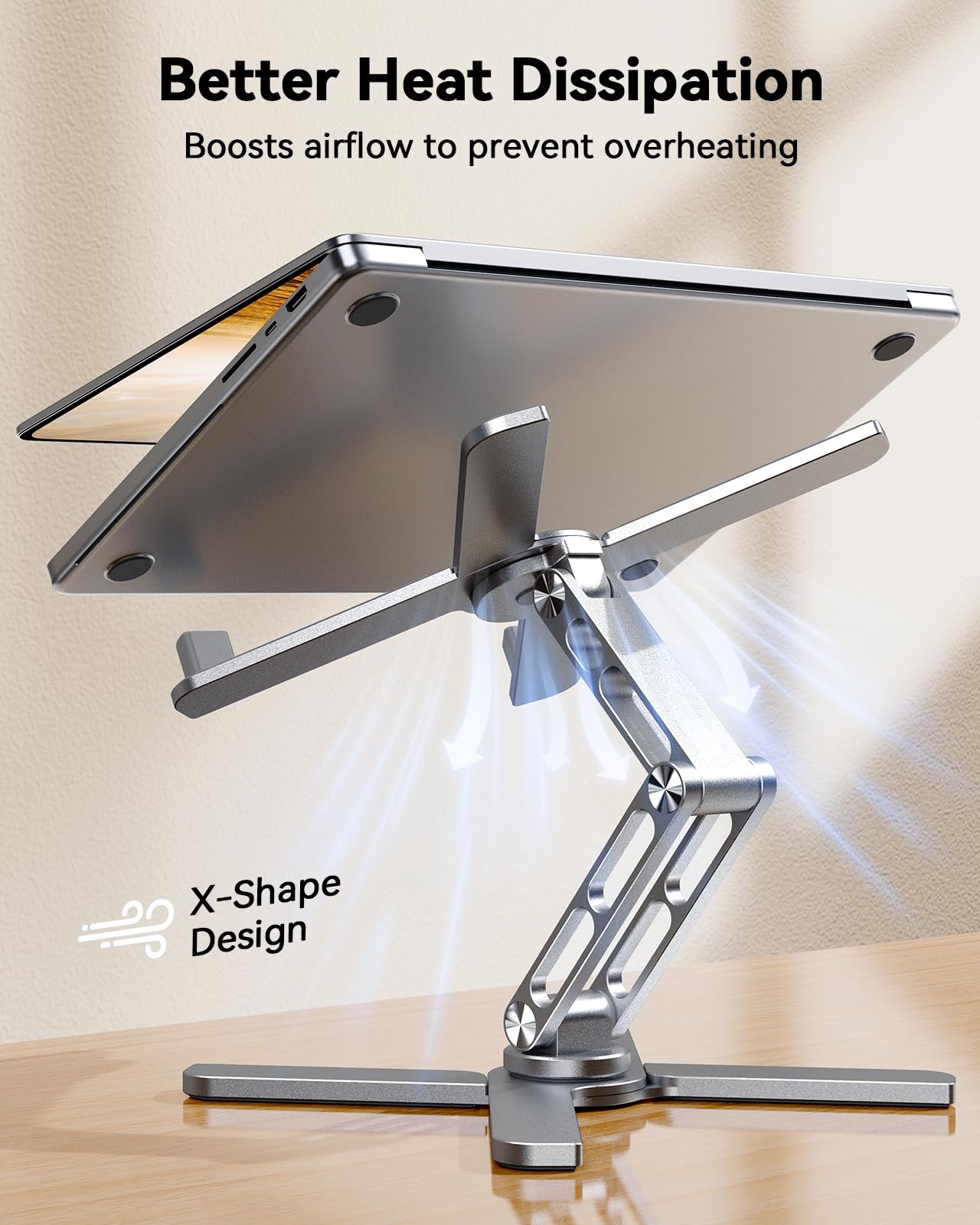 TECKNET Laptop Stand for Desk, 360° Rotating Laptop Riser, Silver