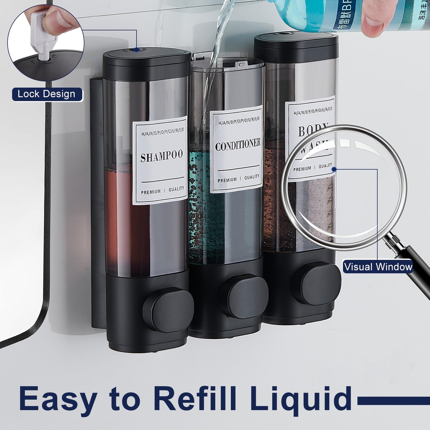 KSITEX Shower Soap Dispenser Wall Mounted No Drill Shampoo and Conditioner Dispenser for Shower With Large Capacity Hand Soap Dispenser for Bathroom