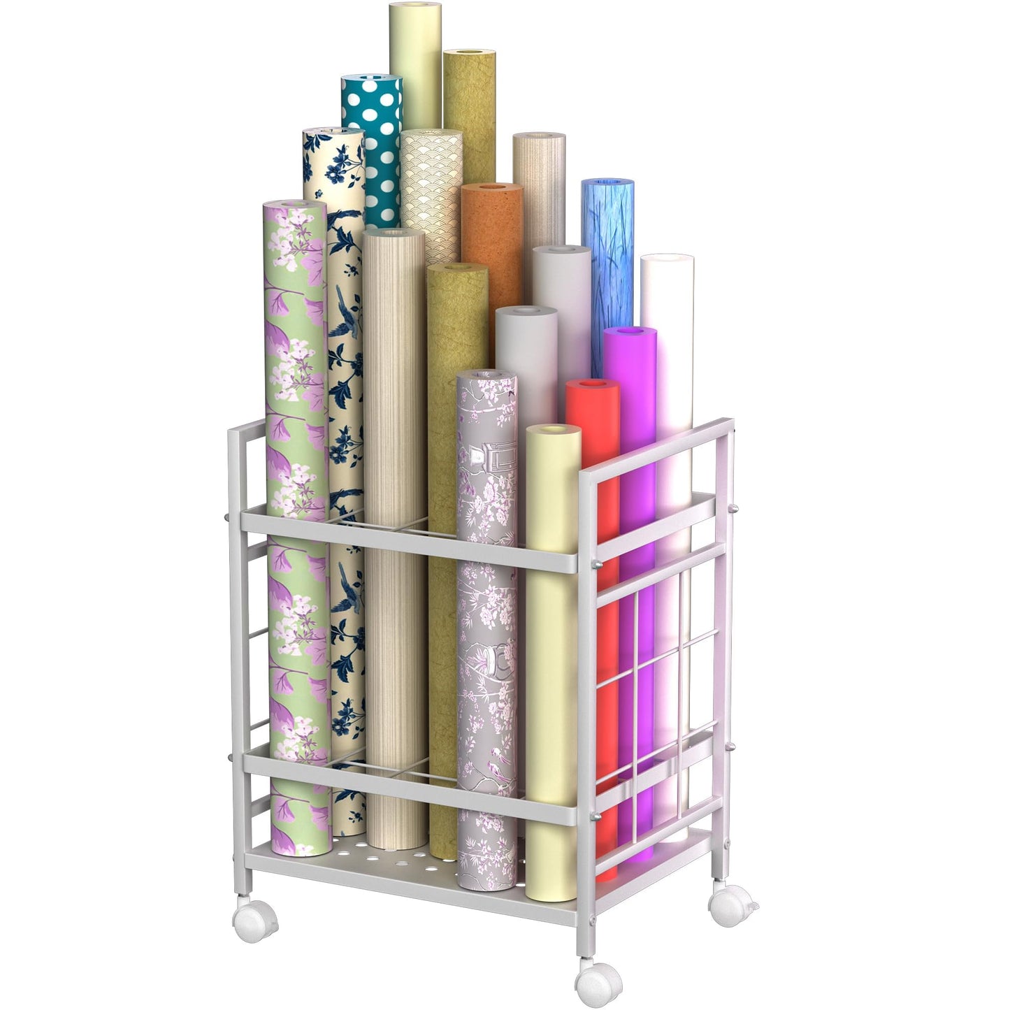 Jowkou Blueprint Storage Rack Cart with Wheels, 20-Slot Blueprint Holder, Construction PlanMap Holder, Blueprint Storage Organiser Table, White