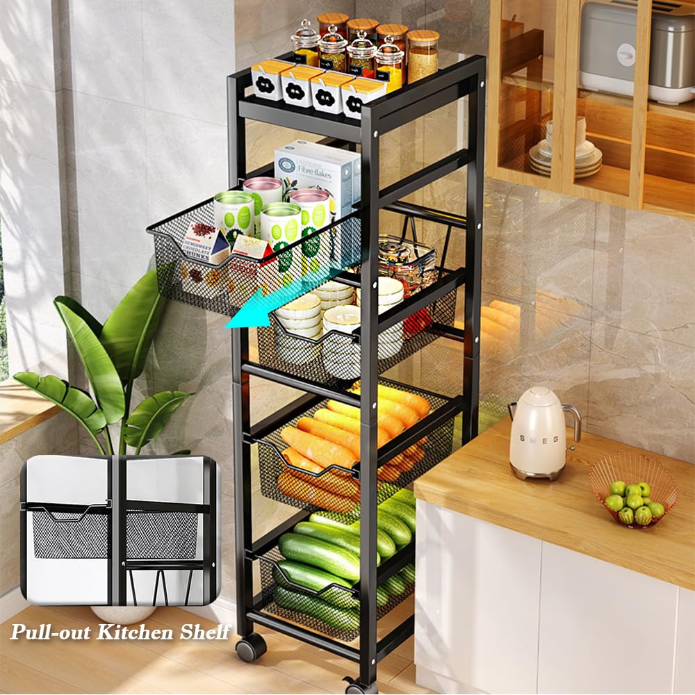 NUODWELL Kitchen Storage Trolley Cart, Rotating Storage Rack Cart