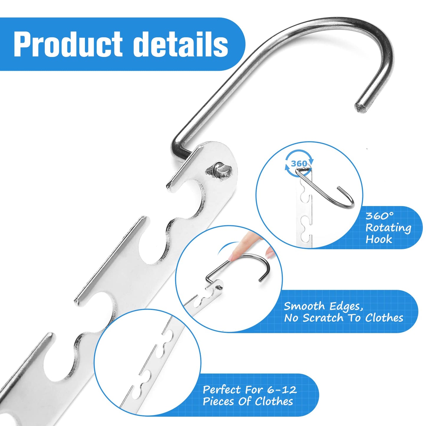 RAINBERG 5 Pack Metal Magic Hangers Space Saving Hangers Closet Space Saving Wardrobe Clothing Hanger Organizer, Updated Hook Design. (5)