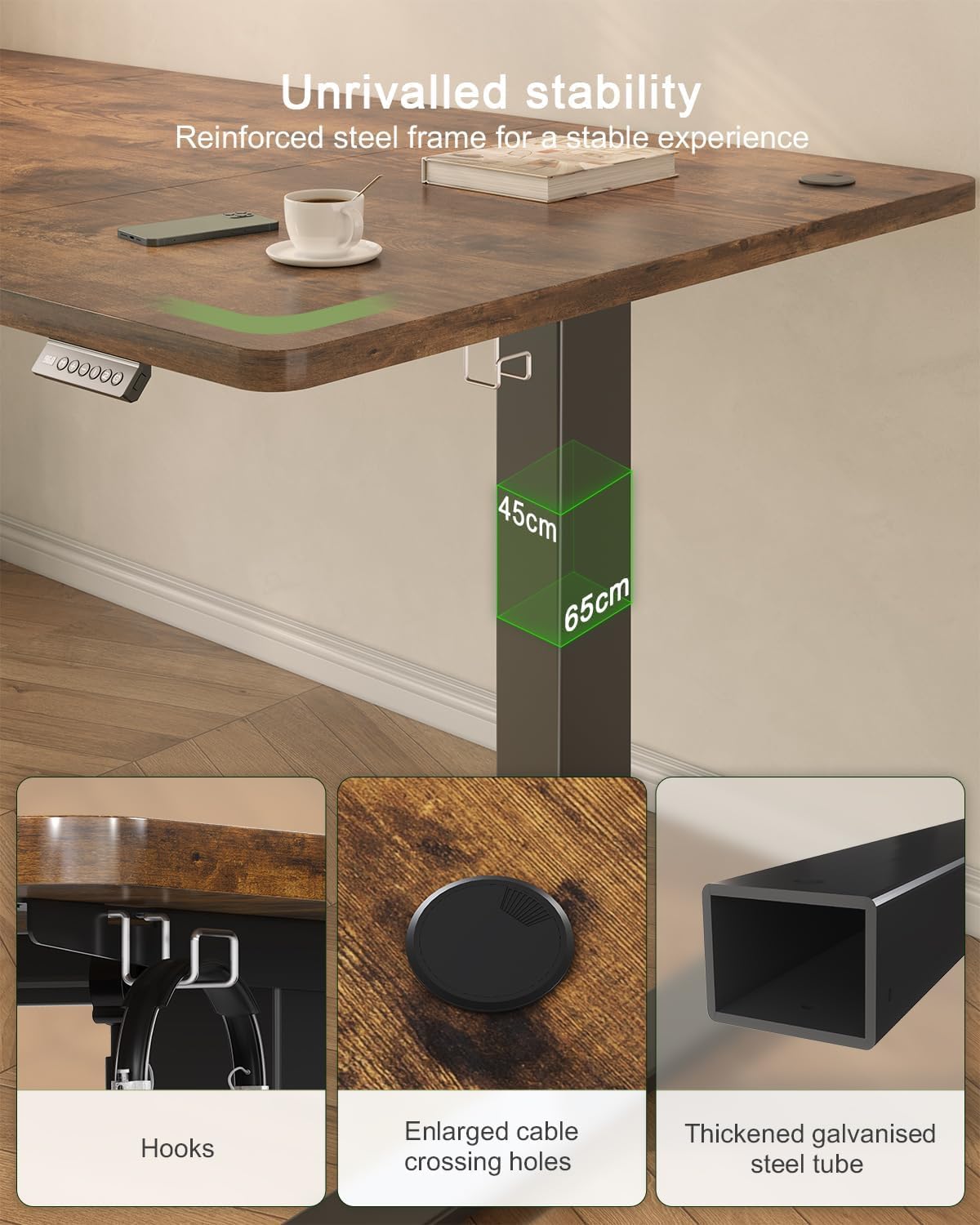 JUMMICO Electric Standing Desk with USB Charging, 120x60cm Height Adjustable Desk with Sedentary Reminder Stand Up Desk with Splice Board for Home