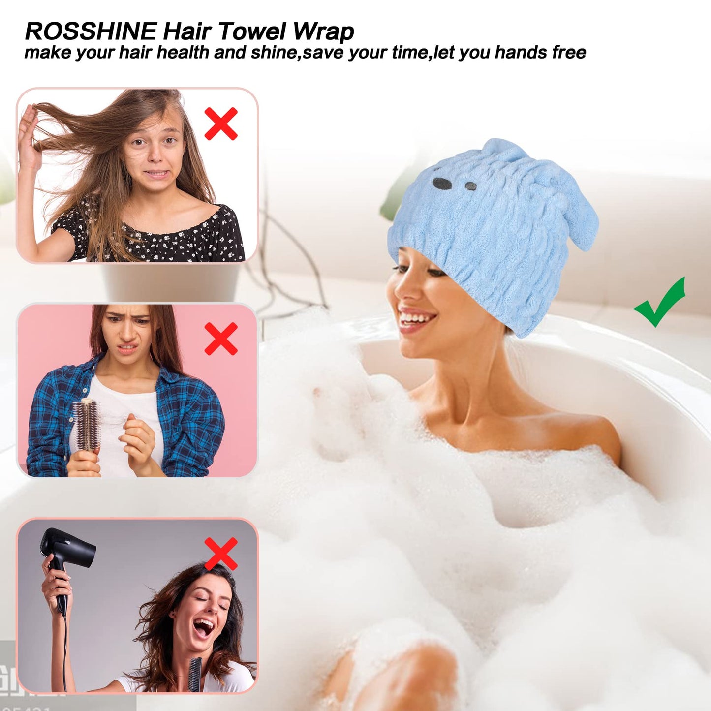 2 Pieces Dry Hair Hat Hair Drying Towels for Women Microfiber Dry Hair Cap with Cute Rabbit Ears Quick Drying Bath Cap Cartoon Hair Turbans Twist
