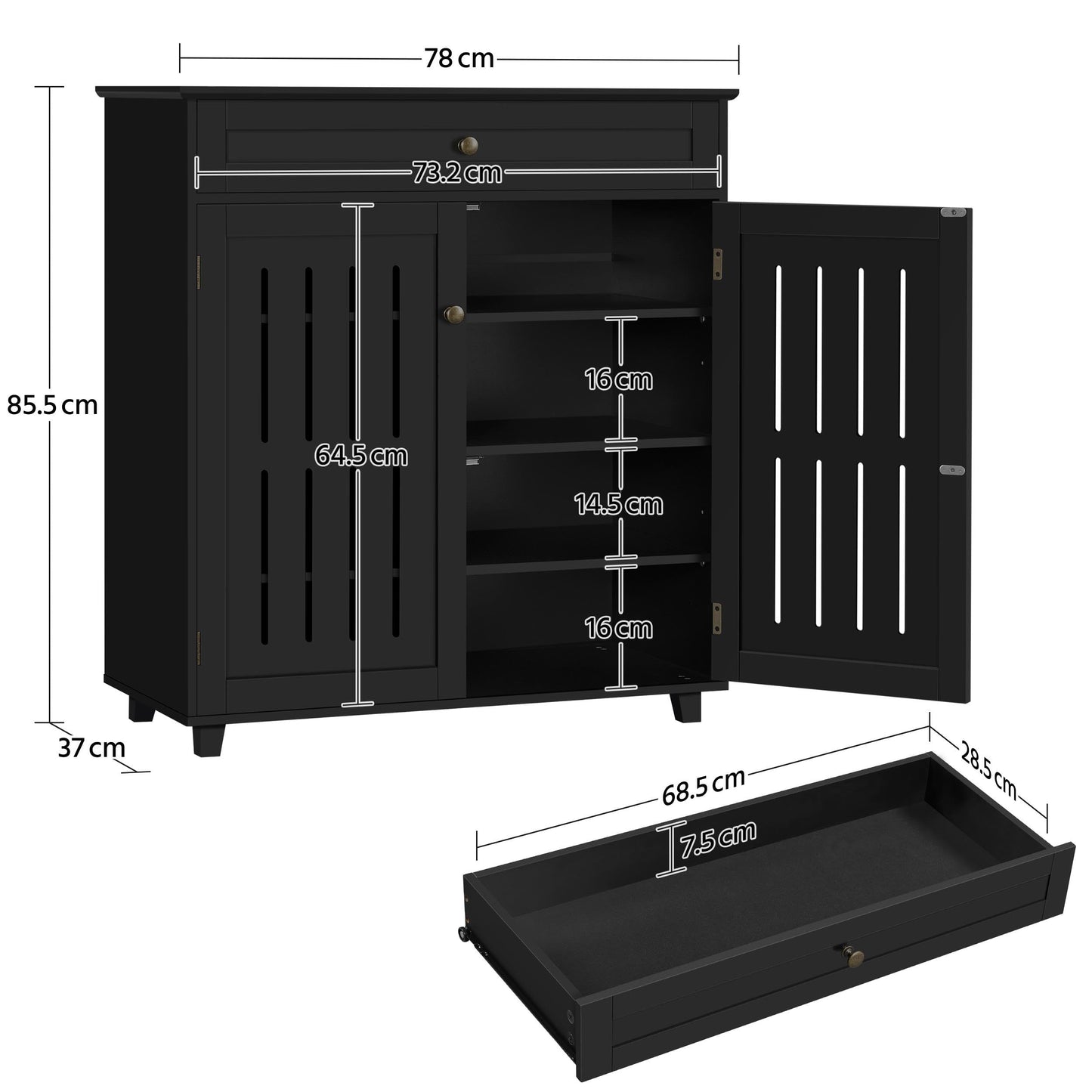 Yaheetech Shoe Cabinet 4-Tier Shoe Storage Organizer with Drawer, Black