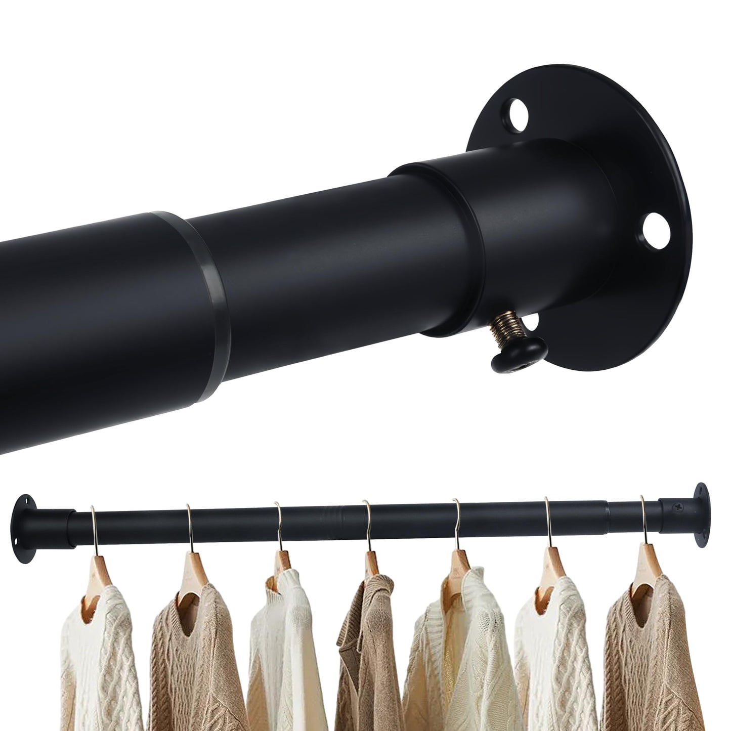 KINGSOW Extendable Wradrobe Rail 64.5-130cm: Black Clothes Hanging Rail