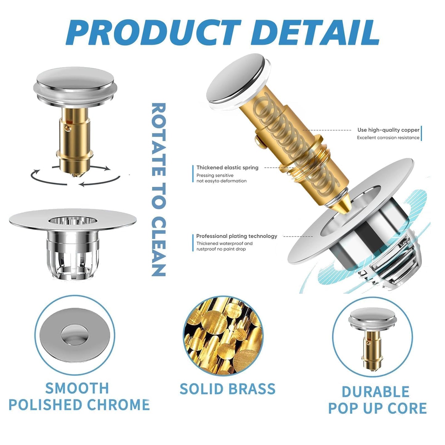 Sink Plug Replacement, Universal Bathroom Sink Plug, for 33-40 MM/28-33 MM, Pop Up Sink Hole Plug Cover with Strainer