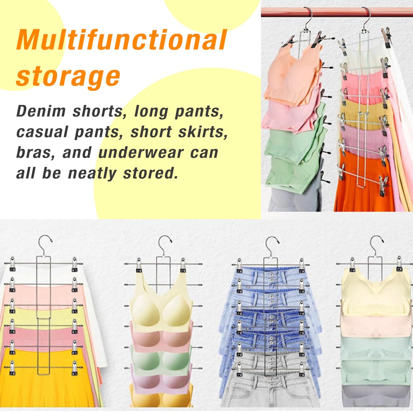 2 Pcs Closet Organizer, 8 Tier Tank Top Hanger and 6 Tier Skirt Hangers with Clips for Women, Bra Tie Jeans Pants and Storage Space Saving