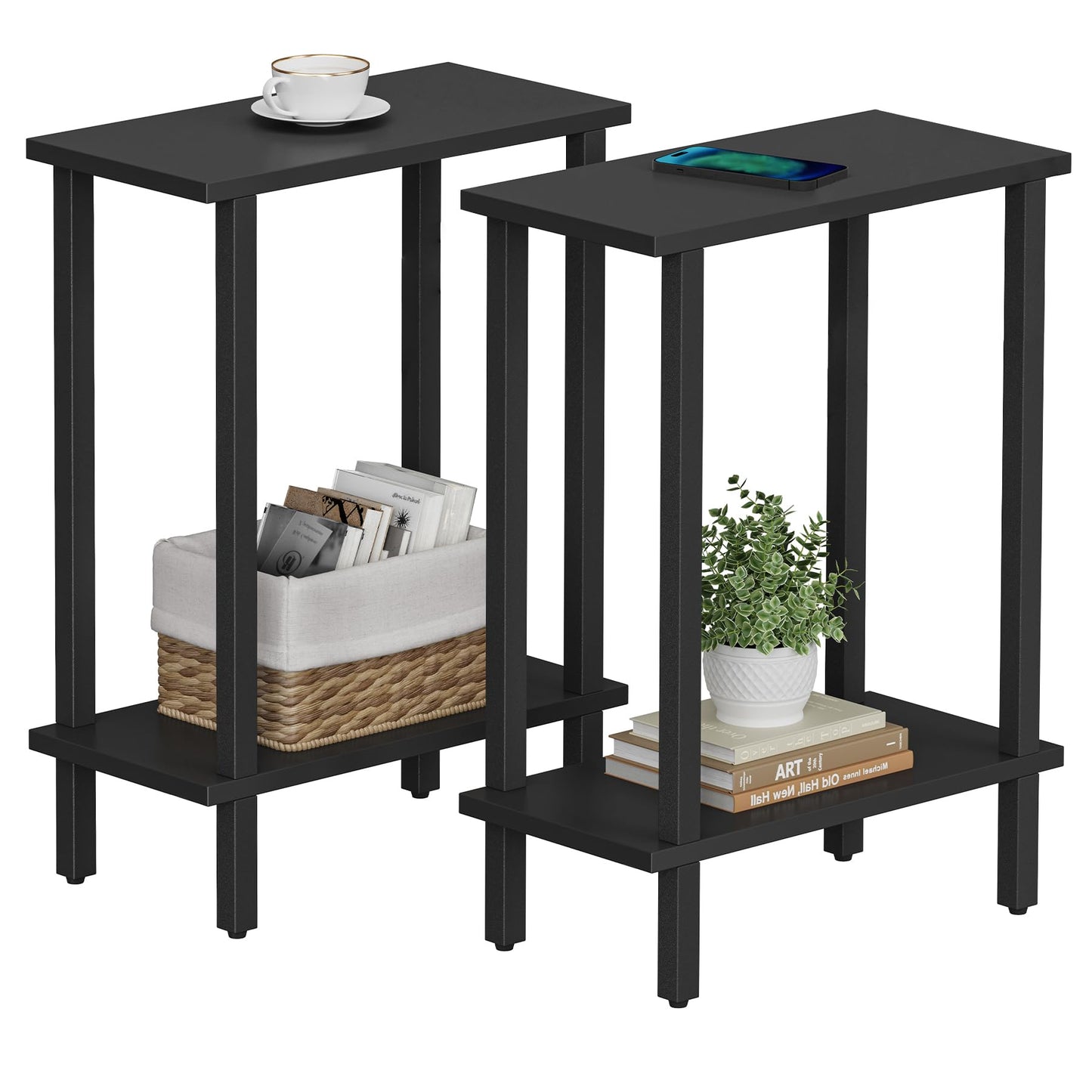 TUTOTAK Small Side Table, Narrow End Table, Skinny Sofa Table, Slim Nightstand, Living Room, Bed Room, Black TB01BK0622EU