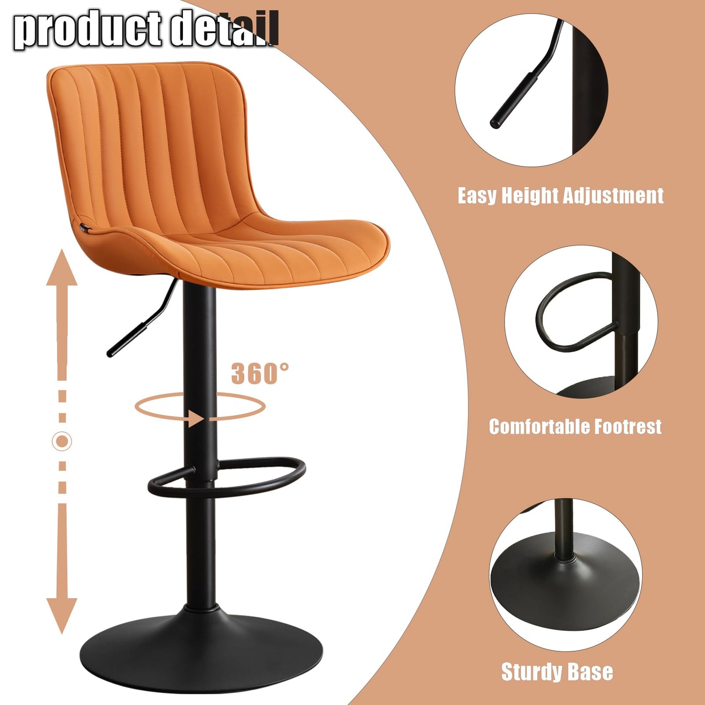 Kidol&Shellder Bar Stools Set of 2 Modern Breakfast Bar Stools, Camel