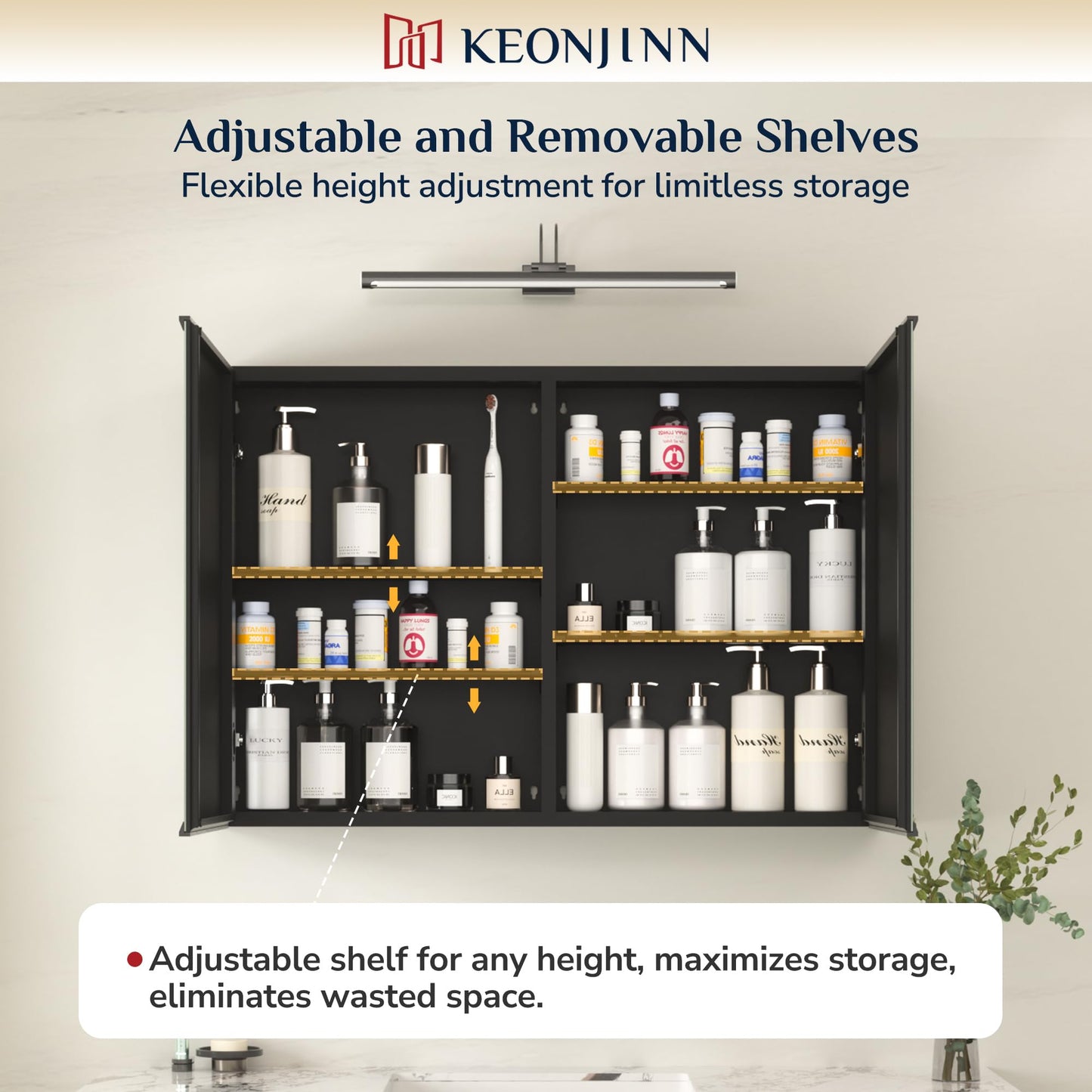 Keonjinn Bathroom Mirror Cabinets 60x80cm, Assembly Required, Black Aluminum Frame Mirrored Bathroom Cabinet Wall Mounted with Storage