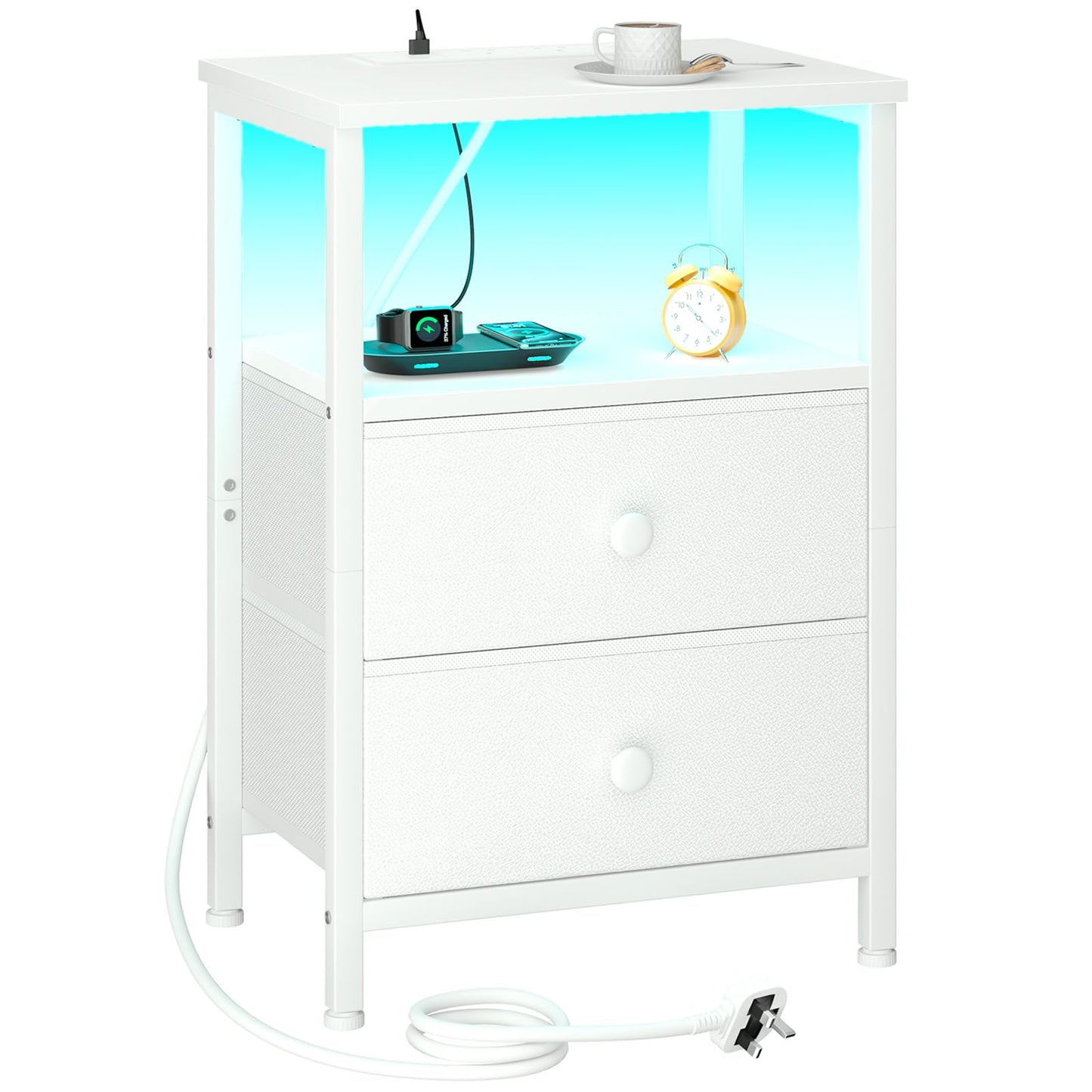 LOAKEKEL Bedside Table, Side Table with Charging Station, Bed Side Table