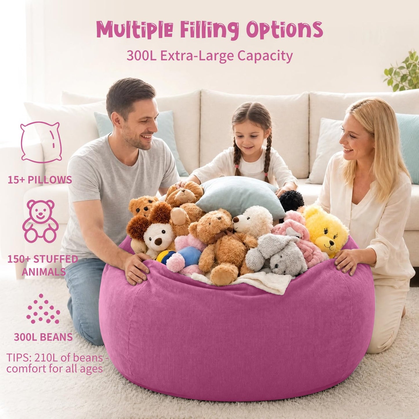 Nobildonna 3 ft Bean Bag Chair Cover (No Filler) for Adults and Kids 300L Extra Large Stuffed Animal Storage Bean Bag Washable Soft Premium Corduroy